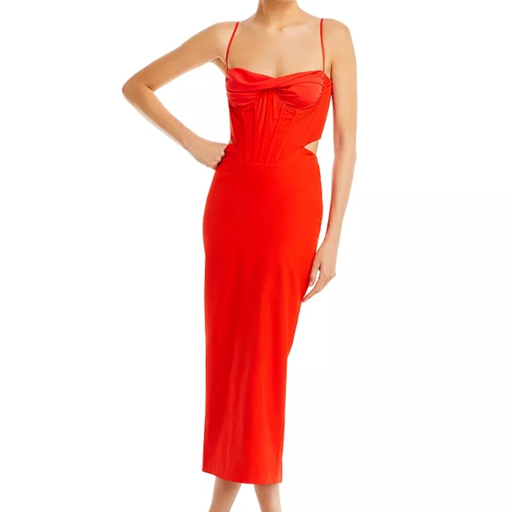 Bardot Martini Cutout Corset Midi Dress - Fire Red, size 6